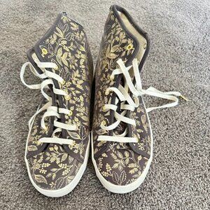 Keds Rifle Paper Co Kickstart Hi Queen Anne Sneakers Black Gold Floral - Size 8